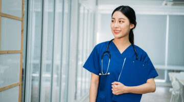 Doctor walking through hospital