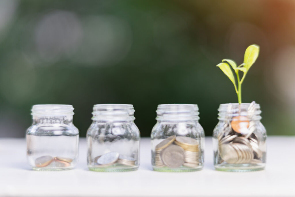 Money jars on a table
