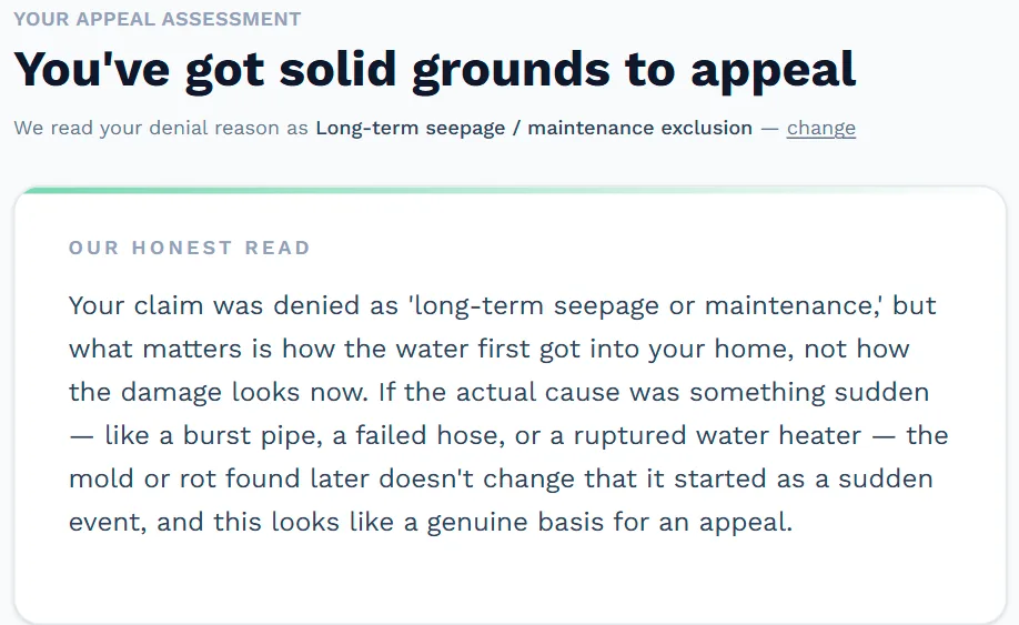Appeal read: you've got solid grounds to appeal a long-term seepage denial