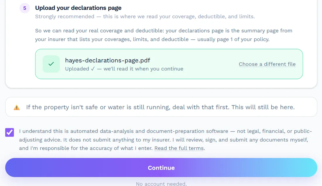Declarations page uploaded