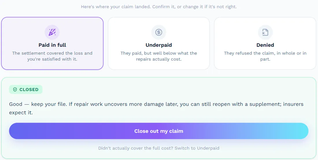 Outcome recorded: paid in full, claim closed